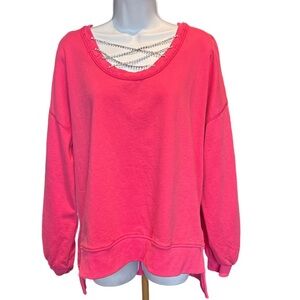 Fantastic Fawn Pink Sweatshirt with Crisscross Rhinestone Detail